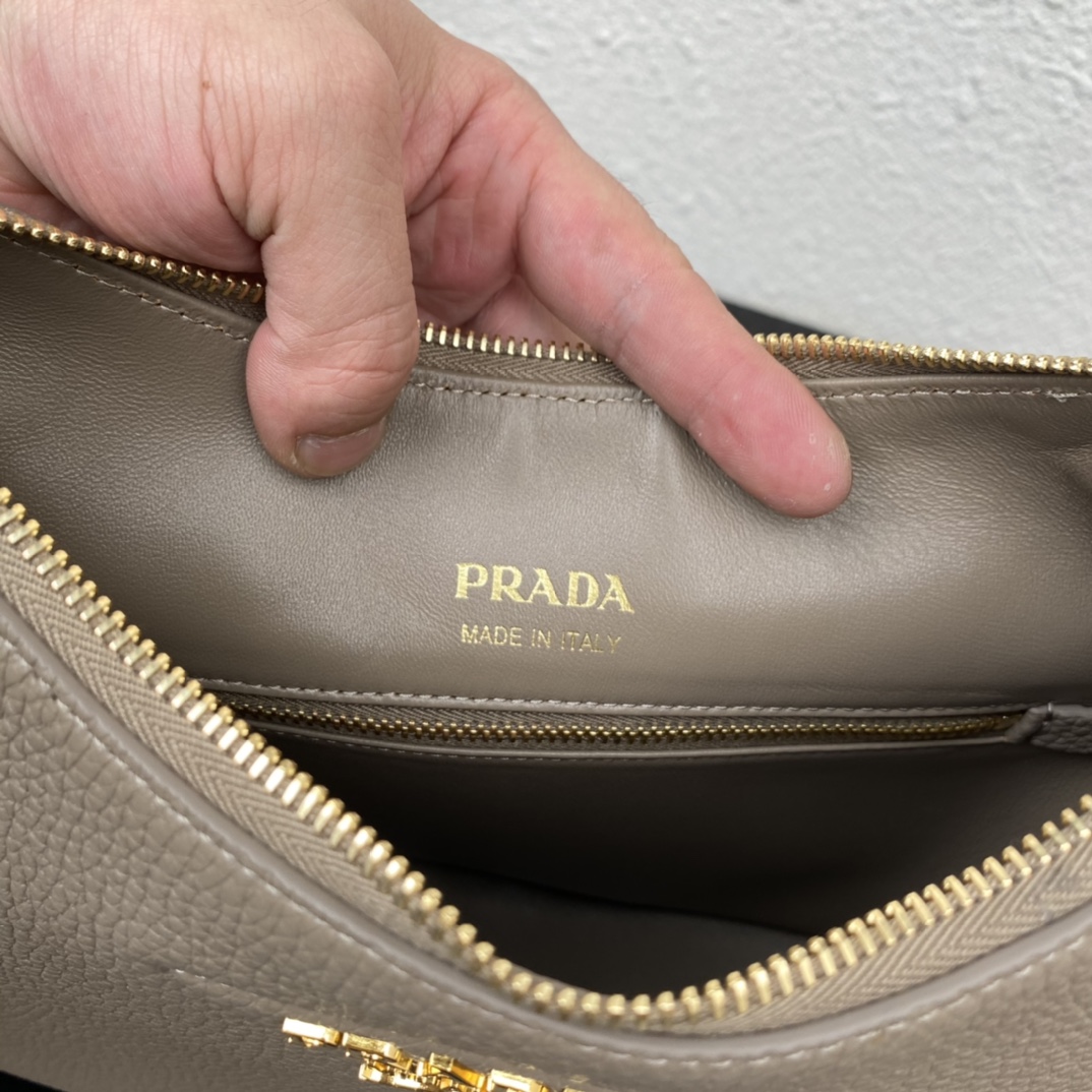 Prada Soft Leather Handbag Shoulder Bag Clay Grey 1BC178